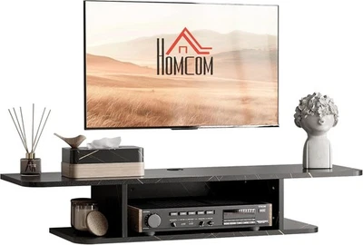 Floating TV Unit Stand Wall Mounted Shelf Shelving Storage Unit Marble Effect - Image 1 of 4