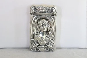 AMERICAN MADE GORHAM STERLING SILVER BEAUTIFUL WOMAN ART NOUVEAU MATCH SAFE - Picture 1 of 15
