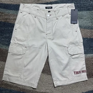 True Religion Cargo Shorts Size 29 NWT Men’s Beige Twill Utility Pocket Street - Picture 1 of 7