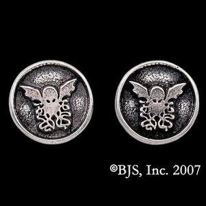 HP Lovecraft Sterlingsilber CTHULHU OHRSTECKER, Necronomicon älterer Gott rund - Bild 1 von 1