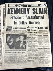 Periódico Herald Examiner 1963 original - "Kennedy Slain: Presidente asesinado" - Imagen 1 de 4
