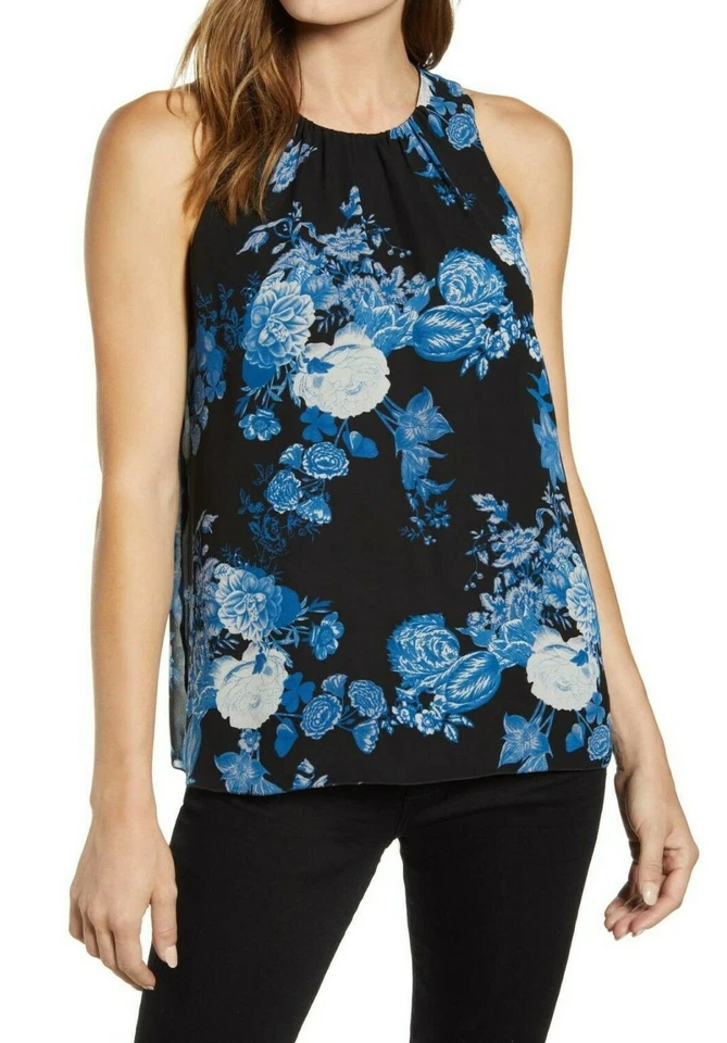 Blusa Vince Camuto Cabbage Rose Toile sin mangas de gasa talla pequeña PL Foto 1 de 4