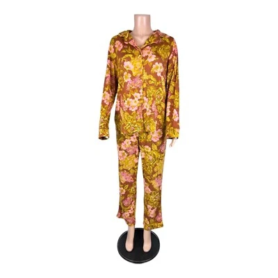 Isaac Mizrahi Mujer Estampado Botón Frontal Dormir Set Golden Spice Talla Mediana Foto 1 de 2