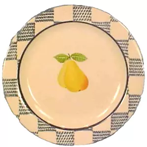 Pfaltzgraff Hopscotch Fruit Salad Plate Pear Stoneware Blue Check 75134 Dessert - Picture 1 of 4
