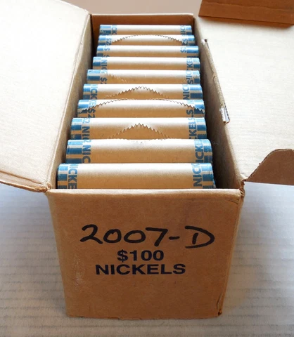 2007-D - Jefferson Nickels - 50 Nickel Rolls - $100 Nickel Box - OBW - UNC Cover