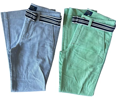 Polo Ralph Lauren Boys 8 Dress Pants Cotton Blue Green Pastel & Belts Lot of 2 - Image 1 of 4