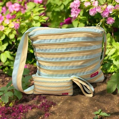 Bandolera grande amarilla y azul pastel con cremallera, mujer, bolso Spring Beach + monedero.! Foto 1 de 4