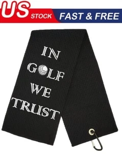 Golf Towel in Golf We Trust Microfiber Waffle Fabric Embroidered Towel w/Clip - Picture 1 of 9