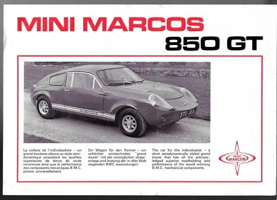 Mini Marcos 850 GT Late 1960s UK Market Multilingual Foldout Sales Brochure - Image 1 of 2