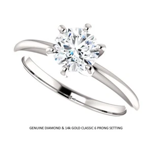 Anillo solitario de diamantes genuinos de corte ideal de 0,75 quilates en oro de 14 K - Imagen 1 de 3