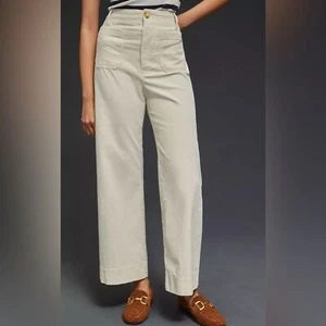 Neu mit Etikett Anthropologie x Maeve The Colette kurz geschnittene Hose weites Bein: Cord in Elfenbein - Bild 1 von 7