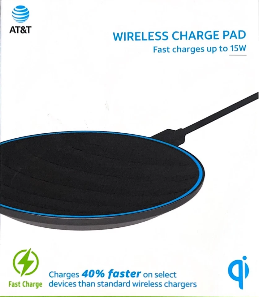 Wireless Chargers AT&T Charging Pads w/Fast Charge Adapter Black