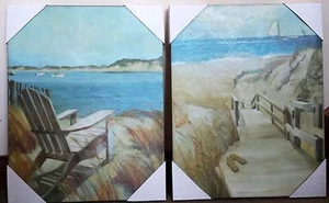 2er SET HD DRUCK ÖLGEMÄLDE AUF LEINWAND, LANDSCHAFT MEER, AUFGEREIHT FERTIG ZUM AUFHÄNGEN - Bild 1 von 5