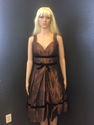 Designer Haute Couture Gown Brown Dress Medium Black Velver Bow Birthday Wedding Foto 1 de 4