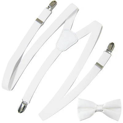 New Kid's Boy's girl's Vesuvio Napoli Suspenders Braces Bowtie clip on White - Image 1 of 2