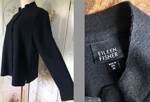 VINTAGE EILEEN FISHER GEKOCHTE WOLLE 100 % SCHWARZ JACKE KRAGEN M EUC HERGESTELLT IN DEN USA SAUBER - Bild 1 von 10