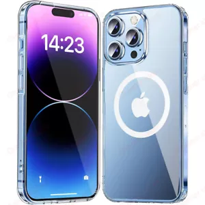 TPU Soft Clear Case Plating Magnetic Safe Cover For iPhone 15/14 Plus Pro Max - Picture 1 of 25