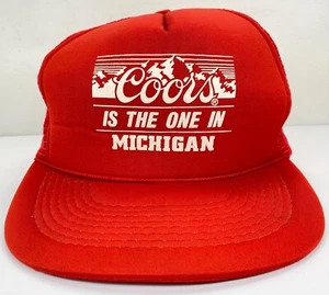 Vintage “Coors Is The One In Michigan” Trucker Hat Beer SnapBack Mesh Cap Red - Picture 1 of 20
