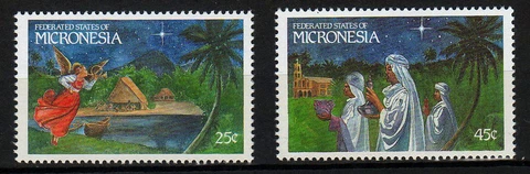 MICRONESIA, SCOTT # 104-105, SET OF 2 MNH 1989 CHRISTMAS, HERALDING ANGEL, 3 MEN Cover