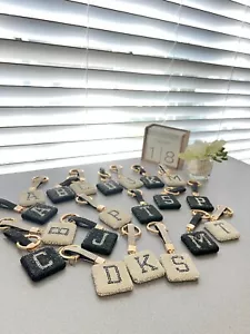 Rhinestone Alphabet Initial Letter Keychain Key Ring Bag Charm Black and Silver - Picture 1 of 11