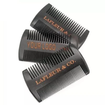 Engrave logo-100pcs Black comb wooden Fine & Coarse Teeth comb Dual Sided men - Image 1 of 4