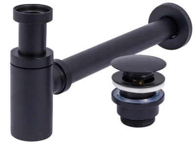 Siphon Lavabo Noir Avec Universelle Bonde De Lavabo Pop-Up - Photo 1/4