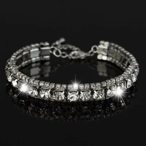 Womens Swarovski Elements Crystal Tennis Bracelet Bangle Silver Plated New Shine - Picture 1 of 5