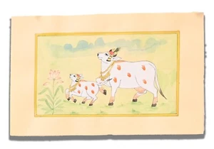 Adorable pintura hecha a mano de animal de familia de vaca 6 x 11,6 pulgadas "PN13292" - Imagen 1 de 5