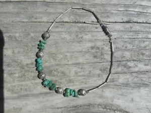 Turquoise & Silver Bracelet Anklet 9" - Picture 1 of 12