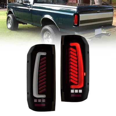 Pair For 1989-1996 Ford F150  F250 F350 Bronco Smoked LED Rear Tail Lights Lamps - Image 1 of 4