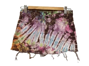 Y2K Vintage Tie Dye Micro Mini Denim Skirt Size S Approx 6 Short Raw Hem Pockets - Bild 1 von 14