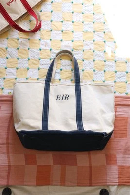 Bolso grande de lona LL Bean Boat y tote vintage años 80 etiqueta FreeportMaine AZUL MARINO 26X14 Foto 1 de 4