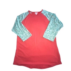 LuLaRoe Red and Green 3/4 Sleeve Tee with Flounder fish pattern sleeves size XL - Picture 1 of 7
