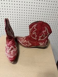 Mujer Talla 8.5/40 Rojo Western Cuero Botines - Imagen 1 de 6