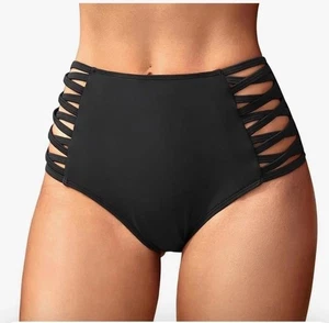 Traje de baño con parte inferior de bikini negro SM XS celosía cintura alta con tiras control abdominal - Imagen 1 de 6
