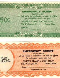(2 EMERGENCY SCRIPT) "MASSACHUSETTS" (1930'S)  "DEPRESSION SCRIP" 2 FOR 1  !!!!! - Picture 1 of 3