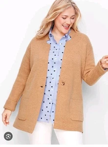 NEW Talbot Notch Collar Sweater Blazer Jacket Lambswool Blnd Camel PetitePlus 1X - Picture 1 of 10