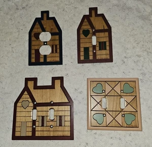 4 placchette luce legno Derks Country House vintage anni 80 copri presa cabina  - Foto 1 di 20