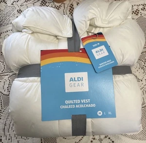 Large Aldi Gear Quilted Zip Vest White Logo On Detachable Hood Relax Fit Size M - Picture 1 of 5