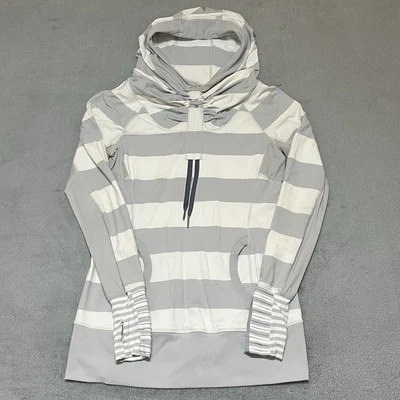Lululemon Hoodie Womens Size 6 Grey And White Striped Sweatshirt Pull Over Foto 1 de 4