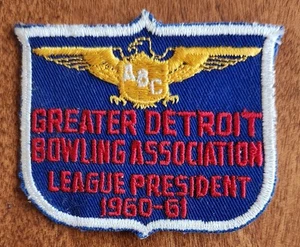 ABC Greater Detroit Bowling Assoc 1960-61 League President Patch - Vintage - Foto 1 di 4