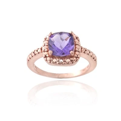 18K Rose Gold over 925 Silver 1.65ct Amethyst Diamond Accent Ring S10 - Image 1 of 2