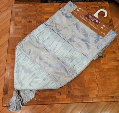 Stratford Home Table Runner  13 x 72 in Light Blue Tapestry Satin NWT - Image 1 of 4