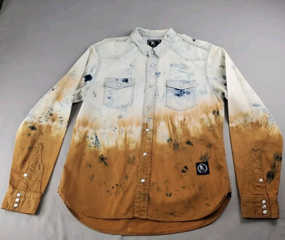 Camisa PRPS Para Hombres Grande Denim Corte Occidental Pera Snap Envejecida Manga Larga Foto 1 de 4