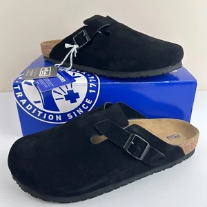 NEW-Birkenstock Boston-Black Soft Footbed Suede Narrow/Width Unisex Clog Shoes - Picture 1 of 8