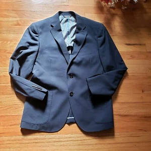 Ibiza Blazer Men 42S Navy Blue Textured Fabric Wool Lycra Sport Coat Lightweight - Picture 1 of 12