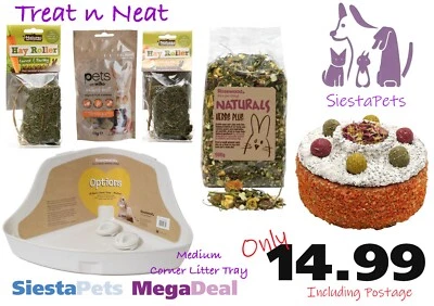 Rosewood Naturals Rabbit G Pig Litter Tray Treats Cake Hay Rollers Bundle- NQP