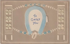 EMBOSSED FOLD OUT GREETING EARLY VINTAGE UNUSED POSTCARD - Picture 1 of 3
