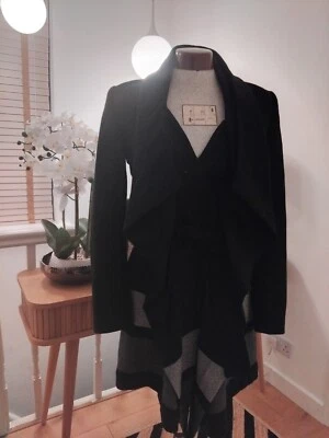 Karen Millen Black Asymmetric Front Coat Size 8UK 100% Wool Excellent Condition  - Image 1 of 4