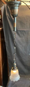 Japanned Copper oxide pendant with as found etched Greek Key shade - Picture 1 of 9